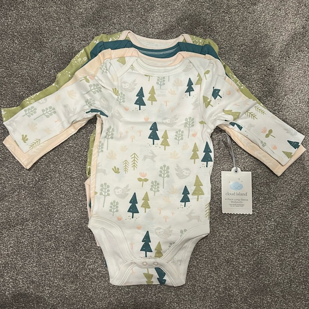 4 pack Long sleeve Baby Bodysuit Onesies